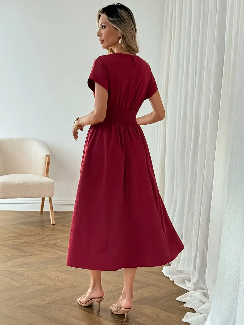 red summer dress casual Winterberry Red A-Line Casual Summer Midi Dress Winterberry Red / XSmall