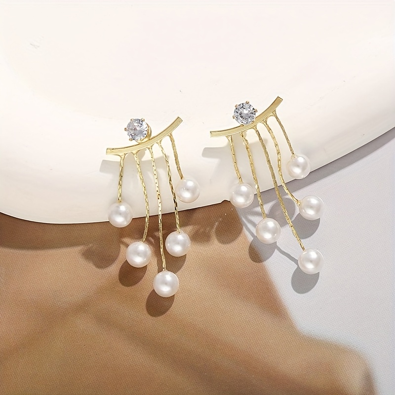 Sterling Silver Pearl Tassel Earrings, Long Drop Dangle for Daily & Party