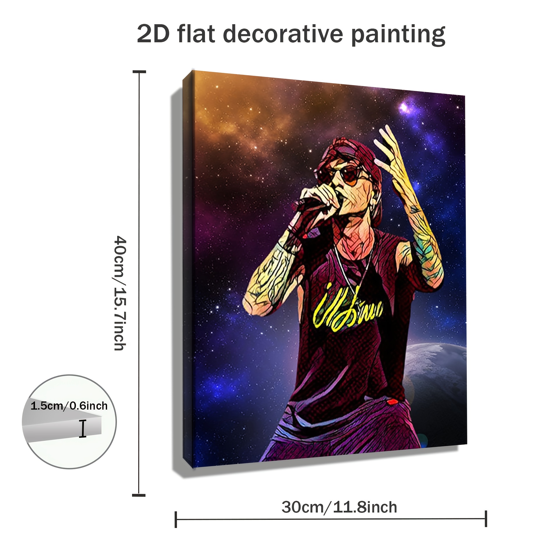 TEMU 2d Flat, 2d Flat, 1pc Canvas Wall Art Featuring The Last Music Artist, Designed , Classic, And Modern Styles With A Planet Backdrop. This Wooden