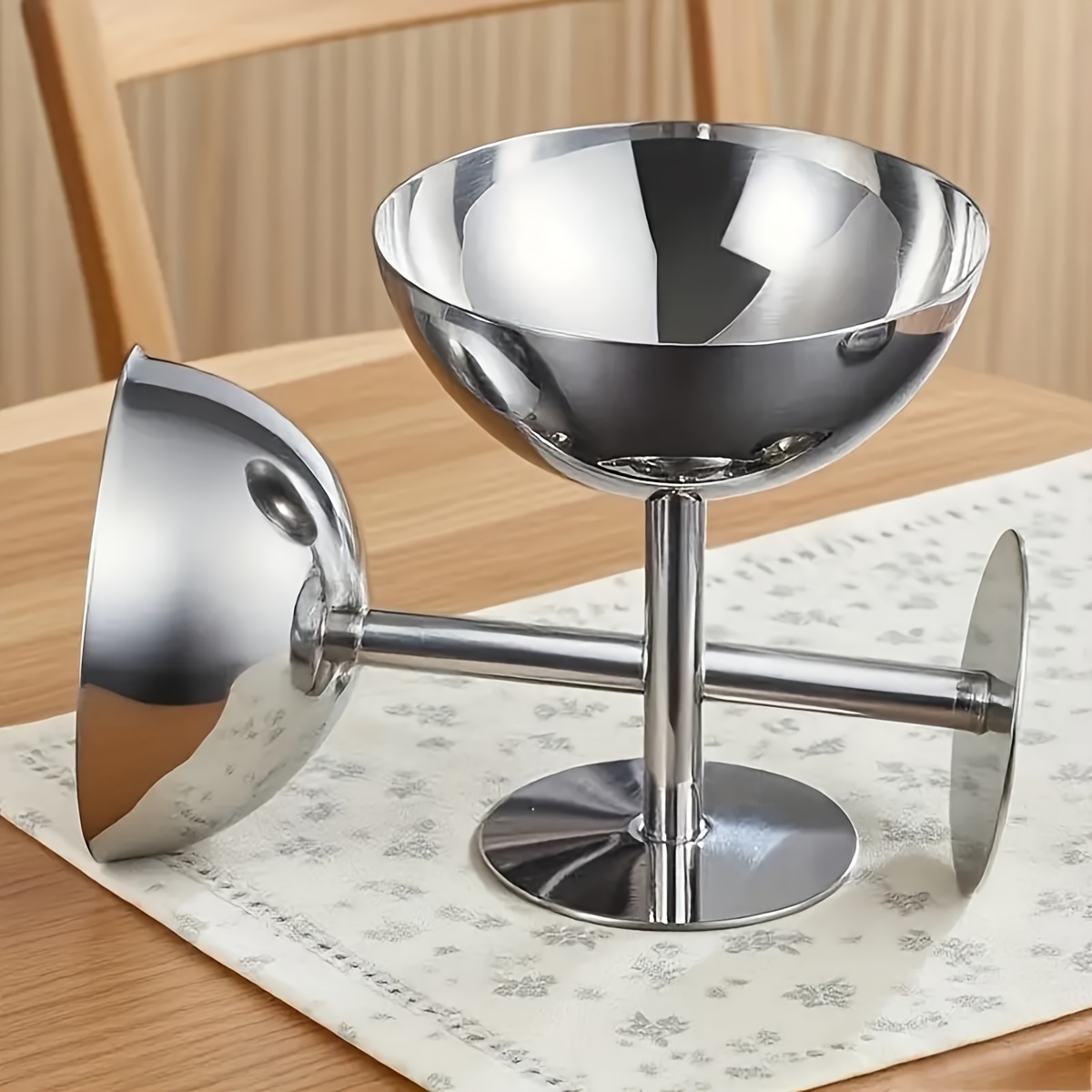 Set Of 2 Elegant Stainless Steel Ice Cream Cups And Candy Bowls - 180ml Large Capacity, Dishwasher Safe, Suitable For Pudding, Mousse, Fruit Salad, For Use At Home, Restaurants, And Hotel Parties