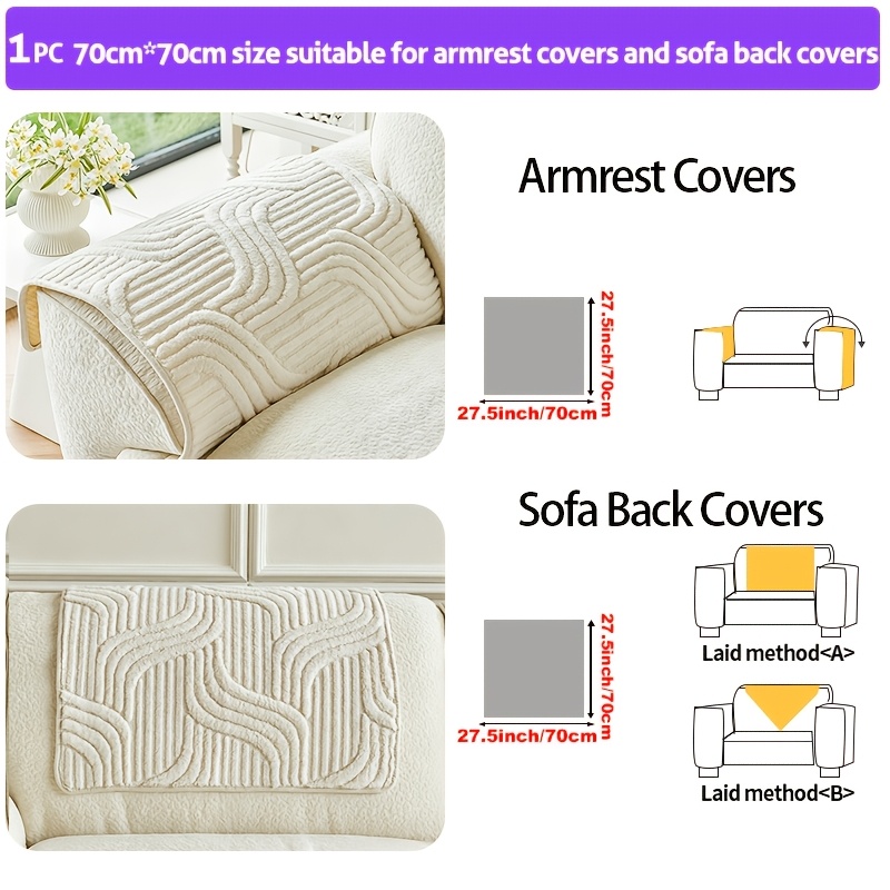 TEMU 1pc Striped Plush Sofa Cover, Warm Sofa Cushion, Pet-friendly Anti-slip Protection Sofa, Sofa Backrest Cover, Gloves, Pillow Cover, Furniture