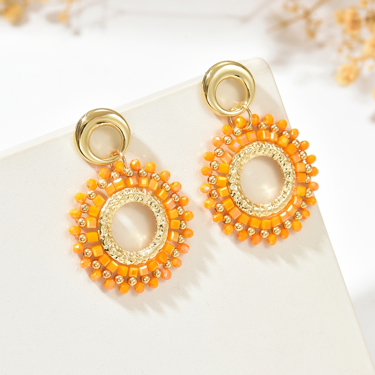 Bohemian Ethnic Hand-woven Beaded Round Pendant Earrings