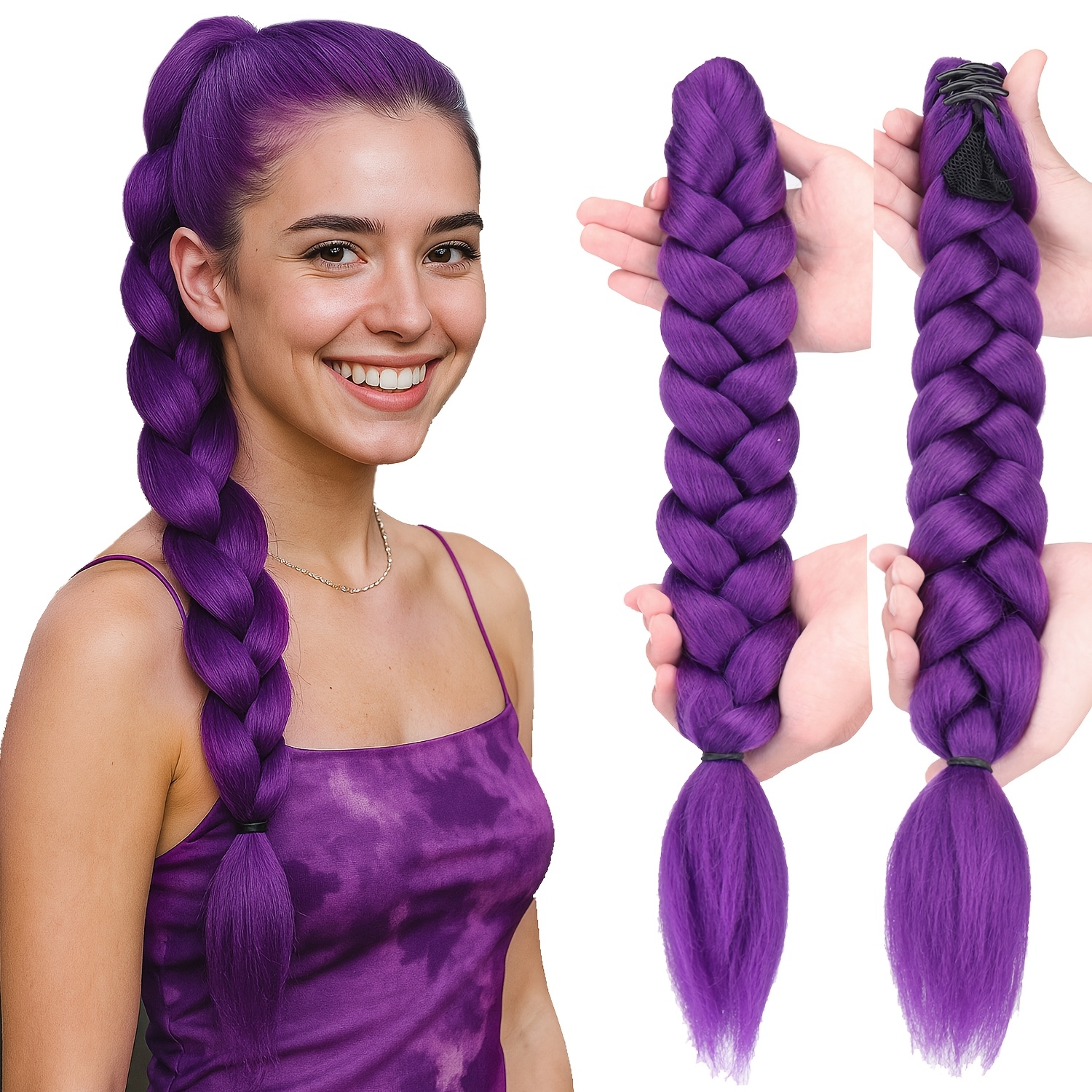 E-shop Kpop Lila Lange Geflochtene Pferdeschwanz Perücke mit Haarspange, Ideal für Halloween Outfits, Partys und - Einfach zu Stylen