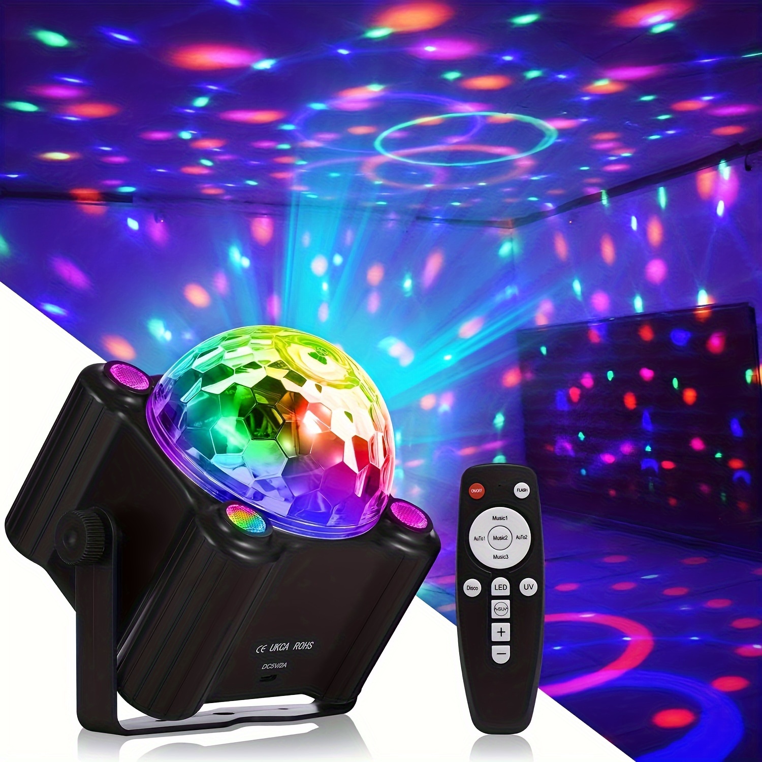 

1pcs Dj , Disco Ball Party Lights Sound Activated Strobe Dj Stage Lighting For Indoor Room Outdoor Dance Floor Parties Birthday Rave Home Karaoke Christmas Decorations