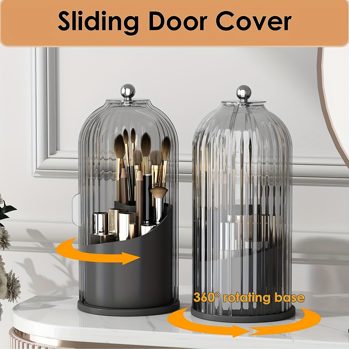 makeup brush holder with dustproof cover 360 rotating makeup brush organizer for vanity bathroom Product details 7