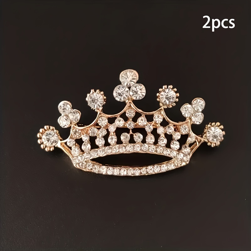 

2pcs Elegant Shiny Alloy Brooch Pins Inlaid Rhinestones Crown Shaped Brooch Women's Decoration