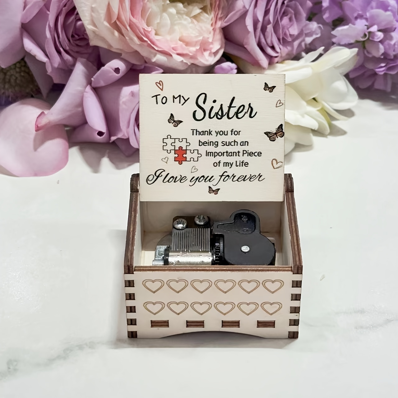 TEMU 1pc Sister Box, Hand Crank Wooden Vintage Engraved Small Box, Gifts For Birthday/anniversary/wedding, Desk Tabletop Decor