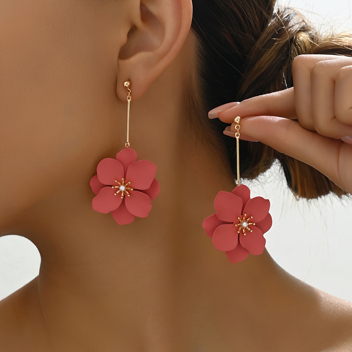 Bohemian Style Pink Flower Dangle Earrings