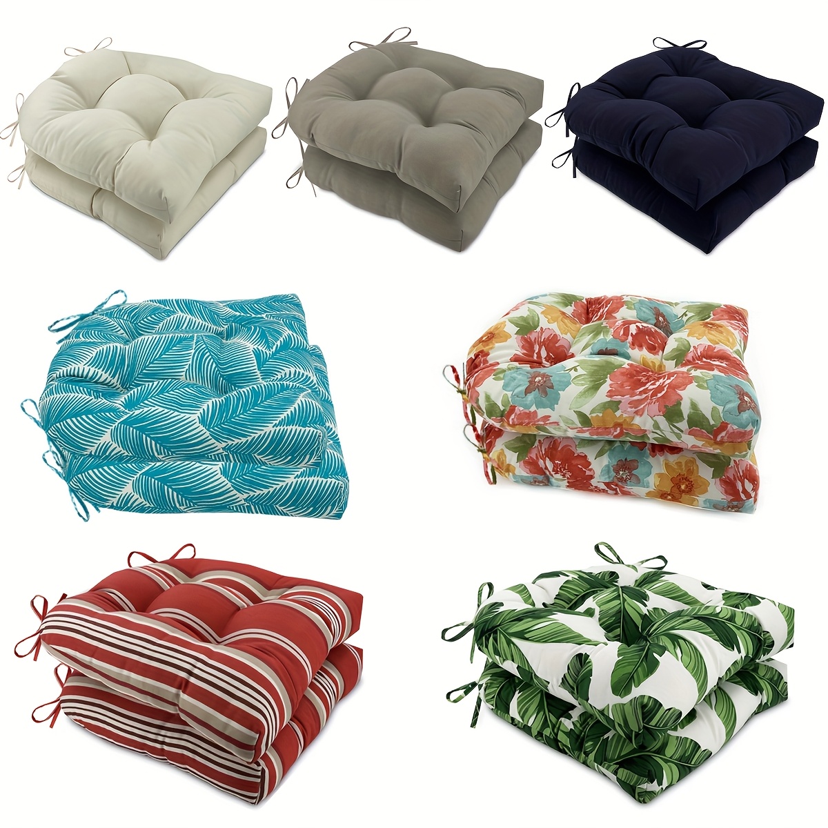 2pcs classic tufted indoor outdoor chair seat cushions uv protection weather fade resistant 19 x19 solid color polyester cushion pads for wicker chairs patio   season use outdoor seat cushions 0
