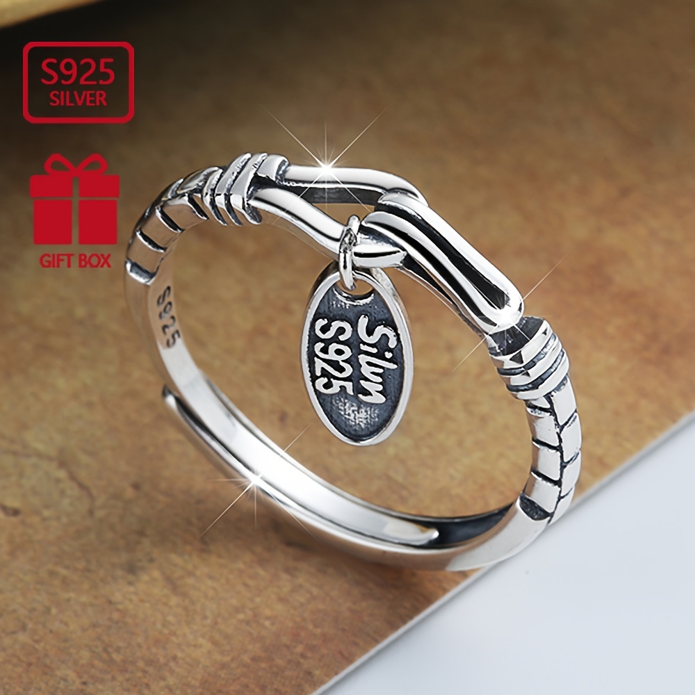 

1pc S925 Sterling Silver Oval Letter Charm Ring Trendy Luxury Design Exquisite Ladies Index Finger Ring 2.2g/0.08oz