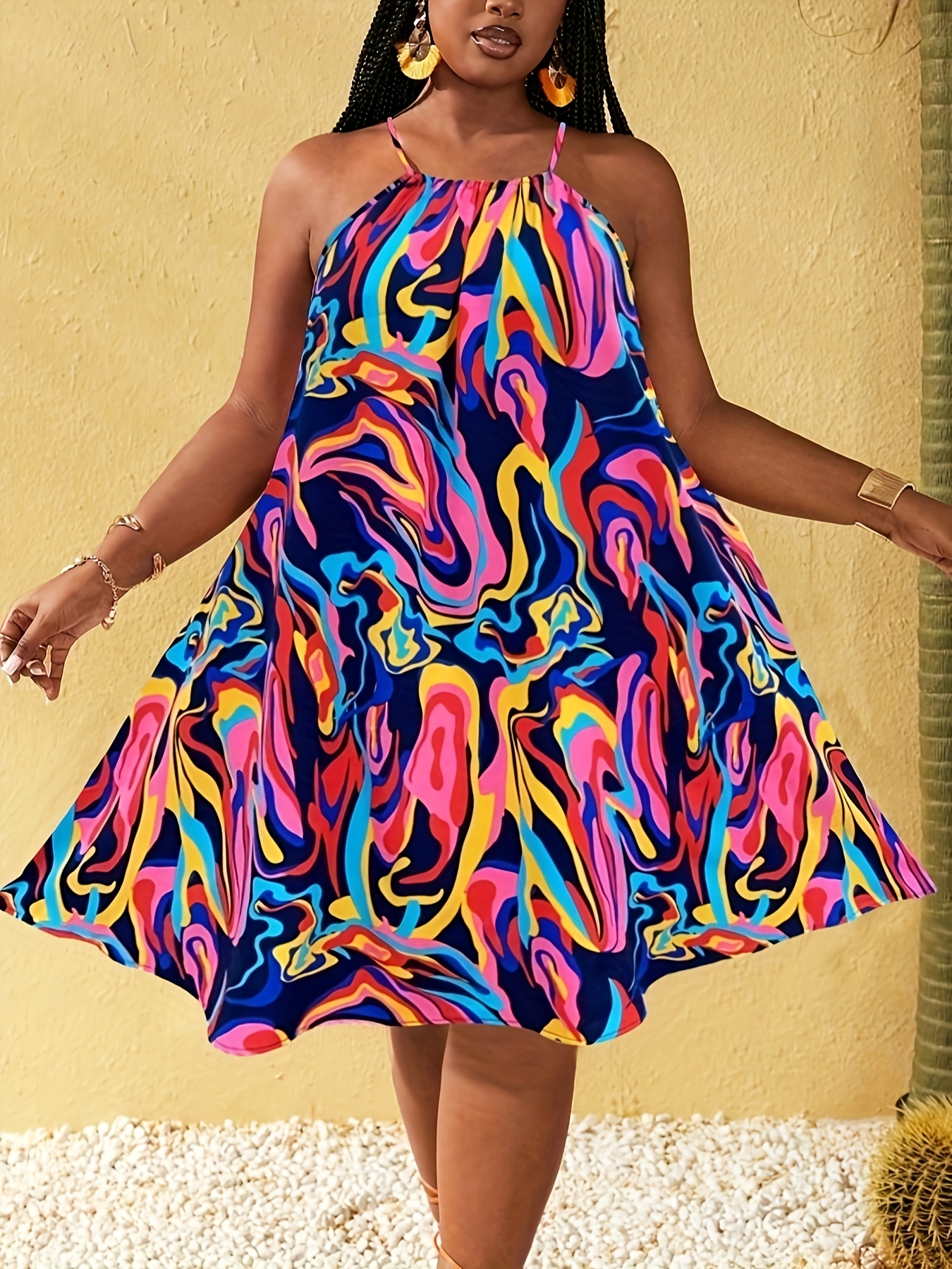 slim fit dress slacks Miss Miami Plus Size Multi Color Dress – Fasheabe main image 0