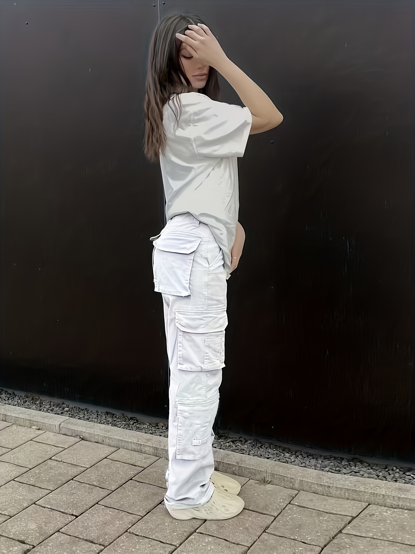 Moonker Fashion Women High Waist Loose Pocket White Cow Print Jeans Pants  Wide Leg Pants