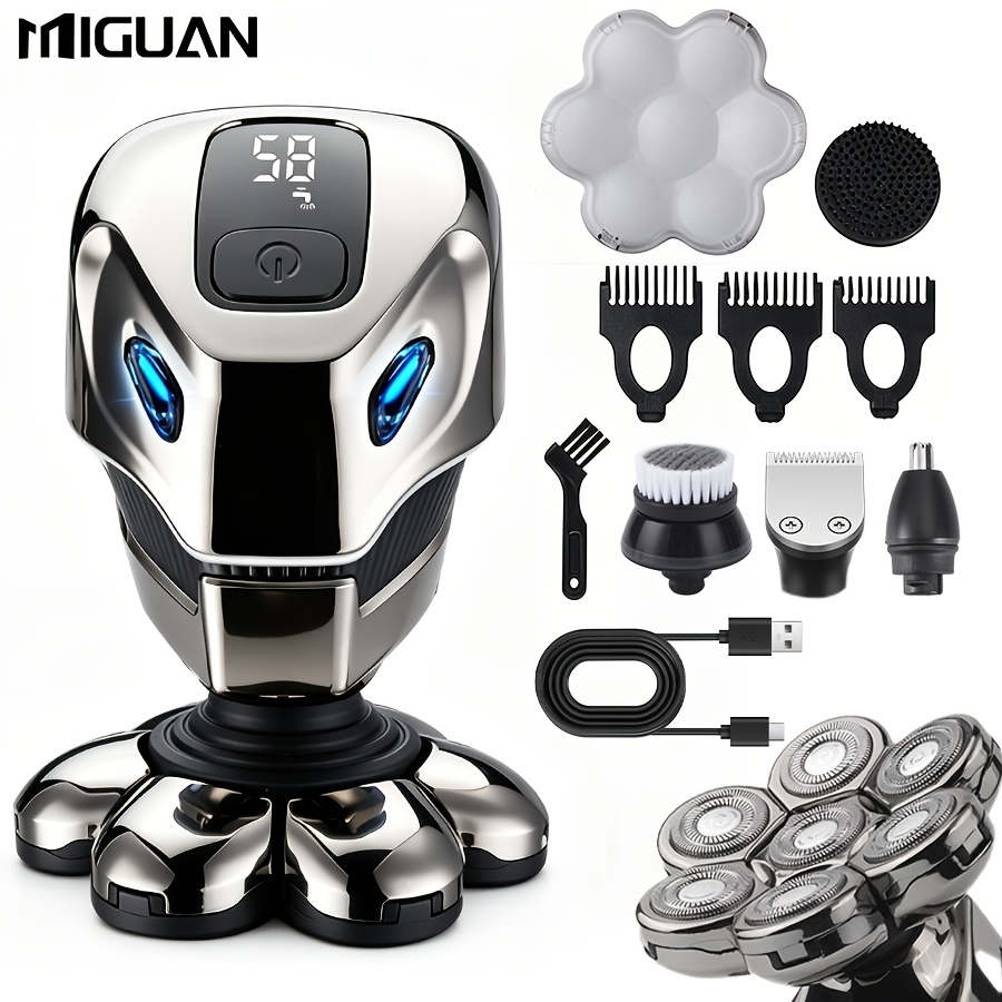 TEMU Men's Electric Nine-bit Bald Head Machine, Usb Charging, Optional Five-in-one Suit Consisting Of Cleanser, Hair Clipper, Cleaning Brush And Nose