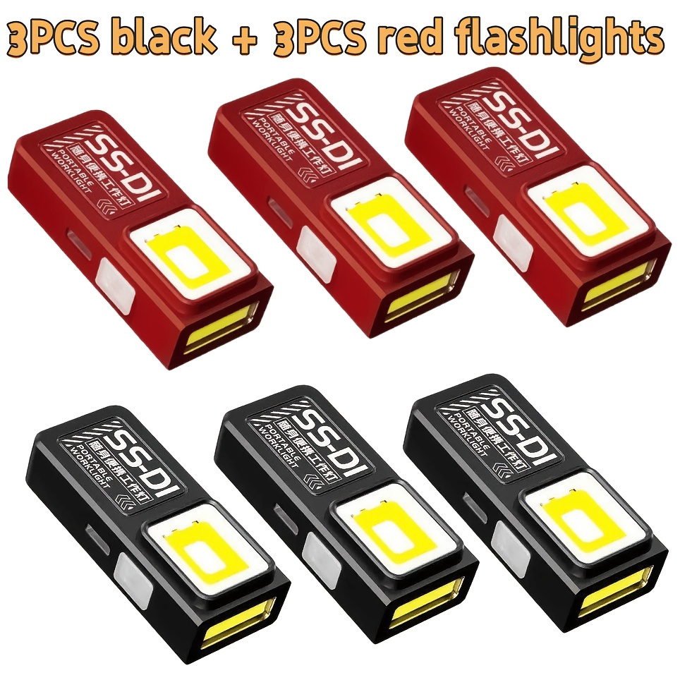 TEMU 6pcs Multifunctional Portable Mini Work Lamp, With 6 Lighting , Lightweight With A Clip, Type-c Charging, Suitable For Working Environments