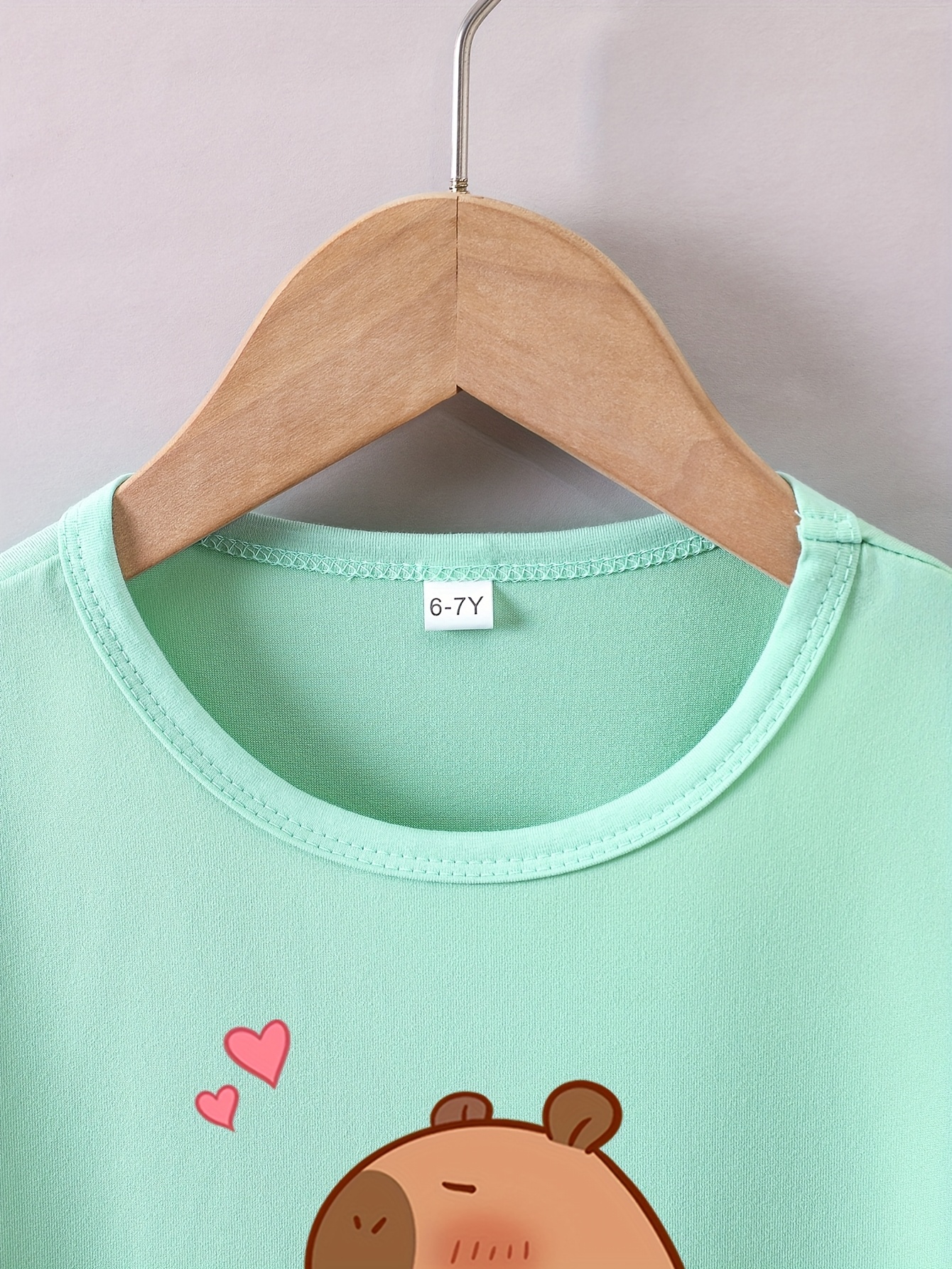 T-shirt Enfant Capybara - Manches Courtes, Imprimé "Hi Capabara", Pour Fille, Loisirs, école, Maternelle, Motif Animal Mignon - 5