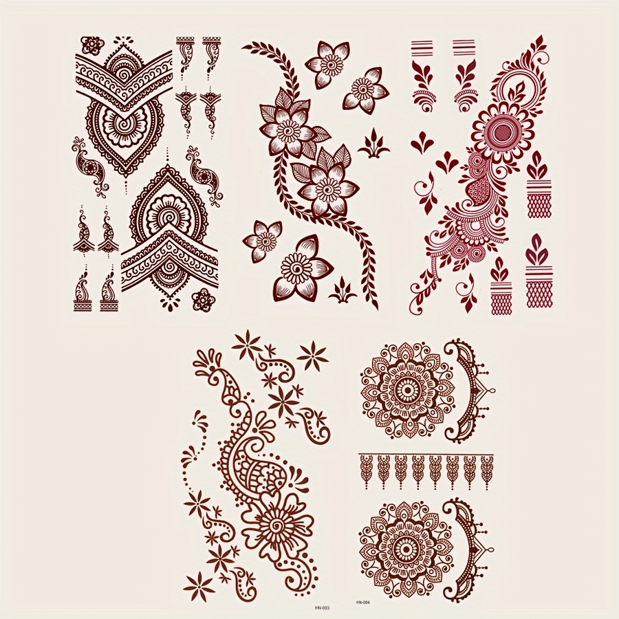 Image of Tattoo Stickers, 5pcs/set, Elegant Brick Red, Red-brown Lace Pattern, Body Art Design, Waterproof Temporary Tattoos, Wedding, Party Accessories, Ideal Gift