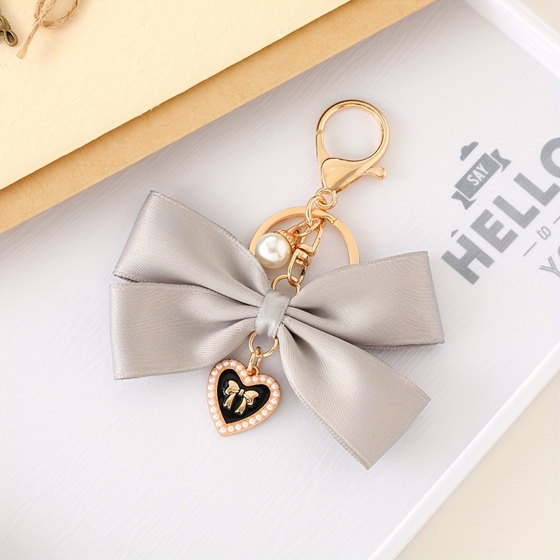 elegant ribbon bow keychain heart charm fashionable fabric