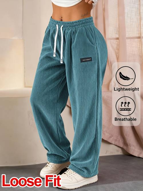new womens corduroy casual long pants straight design solid color with drawstring pockets breathable and suitable for daily