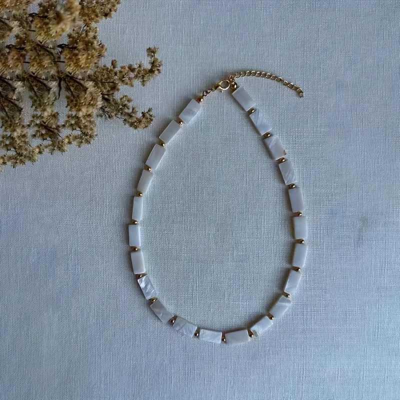 Image of Natural Stone Necklace — Geometric Beadwork Delicate Ocean-inspired Elegant Ladies' Jewellery, The Holiday Gift And Everyday Layering Accessory