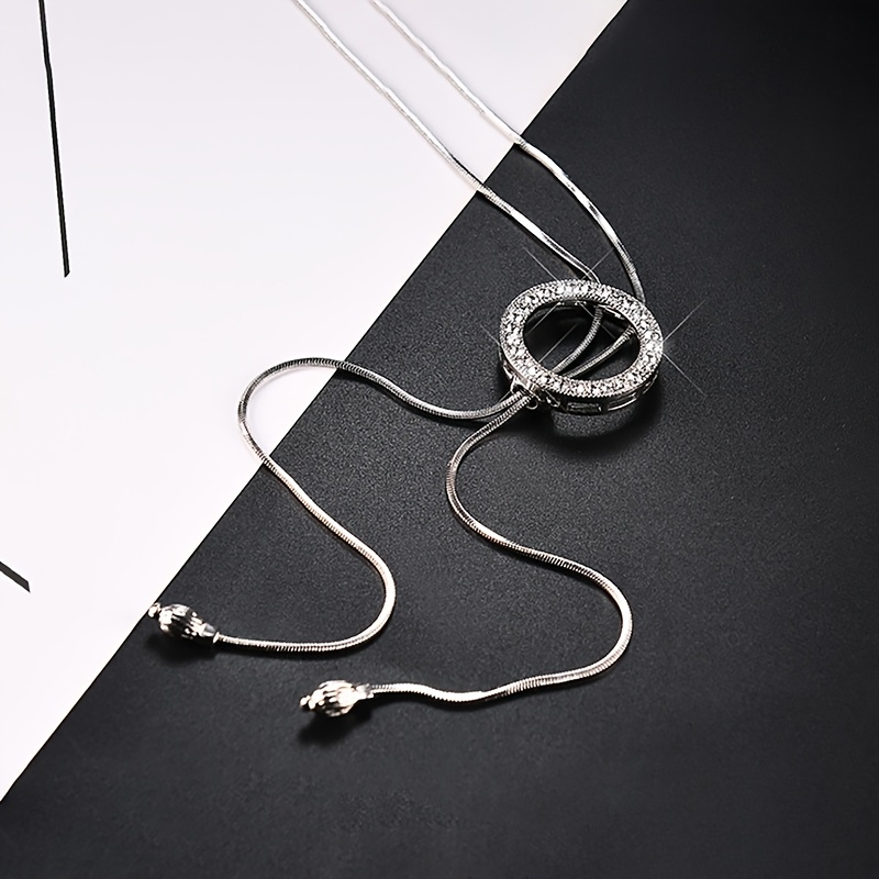 Rhinestone Round Pendant Long Necklace Clothing Accessory