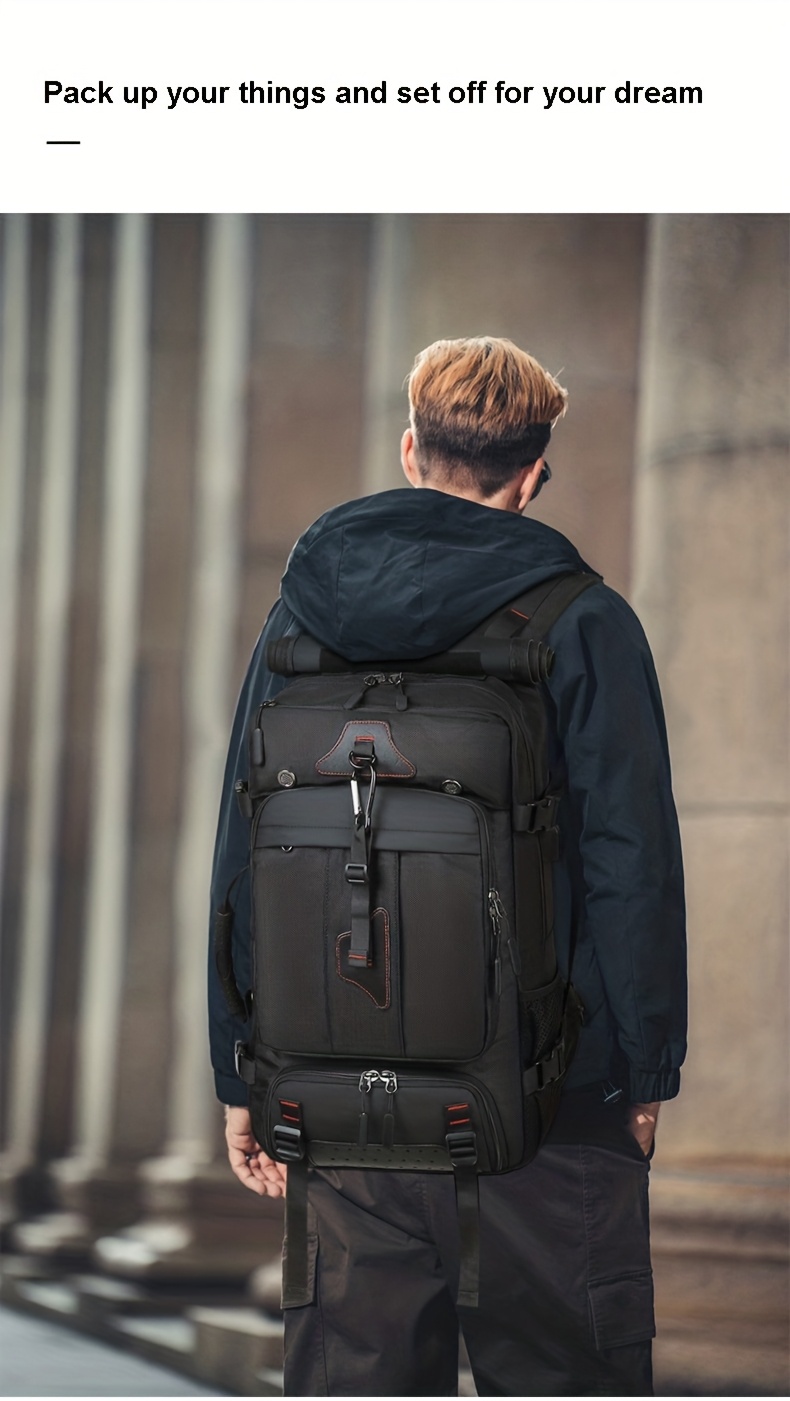 1 SAC À DOSEUR TOURISTIQUE Homme Grande Taille 55-60L Sac à Dos Extérieur Robust avec Poche Chaussures, Convertible en Randonnée/Sac de Voyageur, Nylon Imperméable pour Pluie Intense, Compartiment Principal Verrouillé et Fente Tablette/Ordinateur Portatif