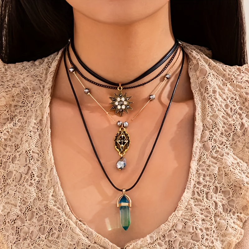 TEMU Women' Bohemian Necklace - Vintage & Irregular Star/droplet Pendant, Layered Collarbone Chain Suitable For Daily Wear, Party, Gift For Women