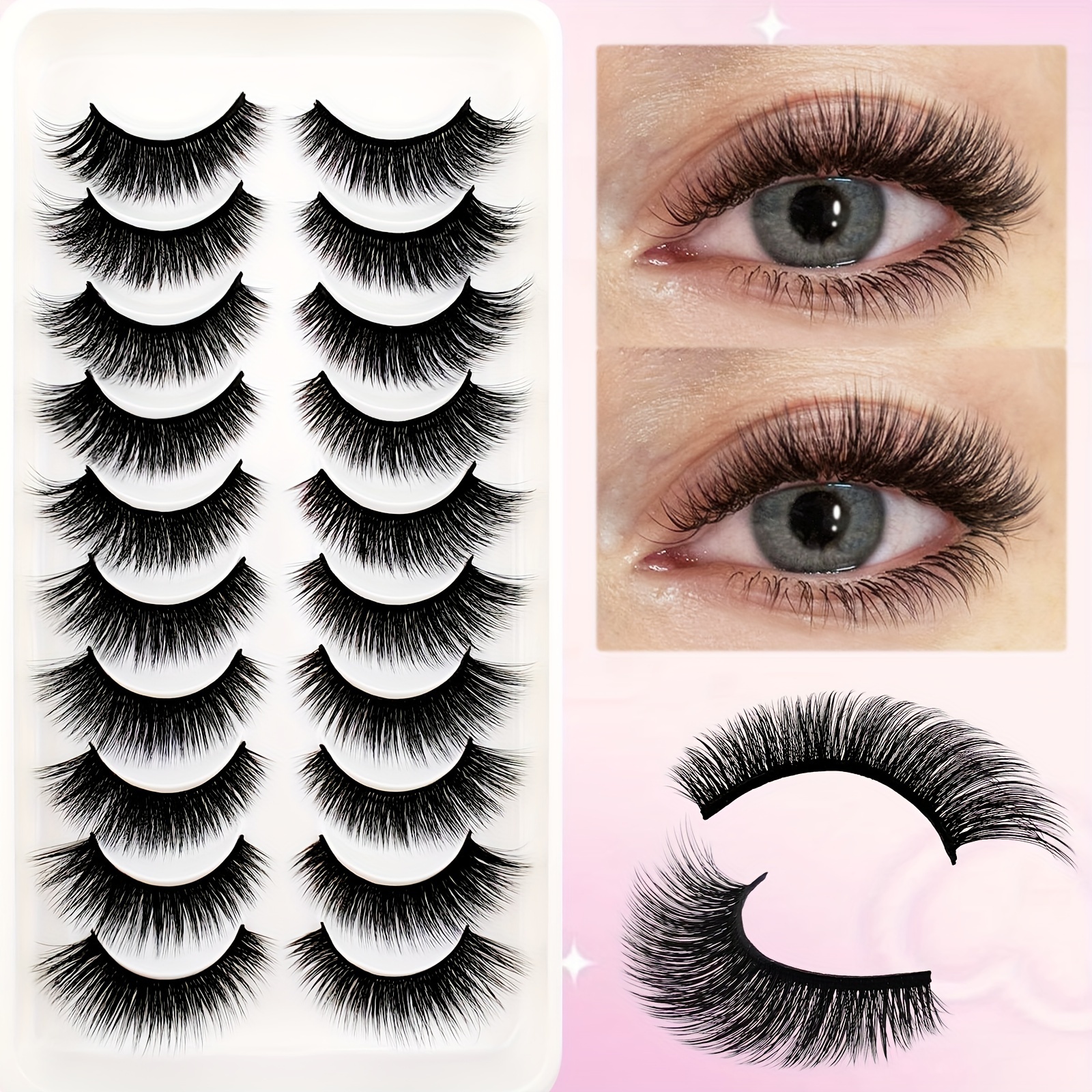 

Ersin Princess & Beauty False Eyelashes 10 Pairs Set - Cat Eye Fluffy Volume C Faux Mink Lashes In 6-9mm, 10-12mm, 13-15mm For Beginners, Reusable Multipack