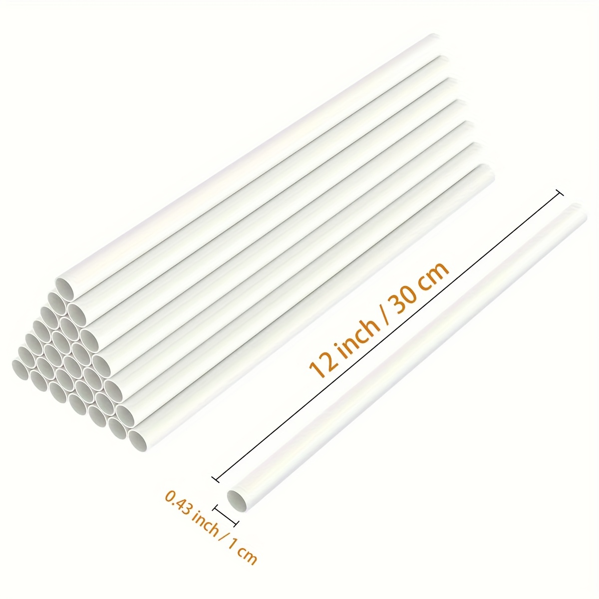 Image of Set Of 12 White Plastic Dowels For Tiered Cakes, Hollow Cakes, And Wedding Cakes. Round Cake Straws Are Designed For Stacking And Providing Support, Measuring 9.45 Inches And 11.8 Inches