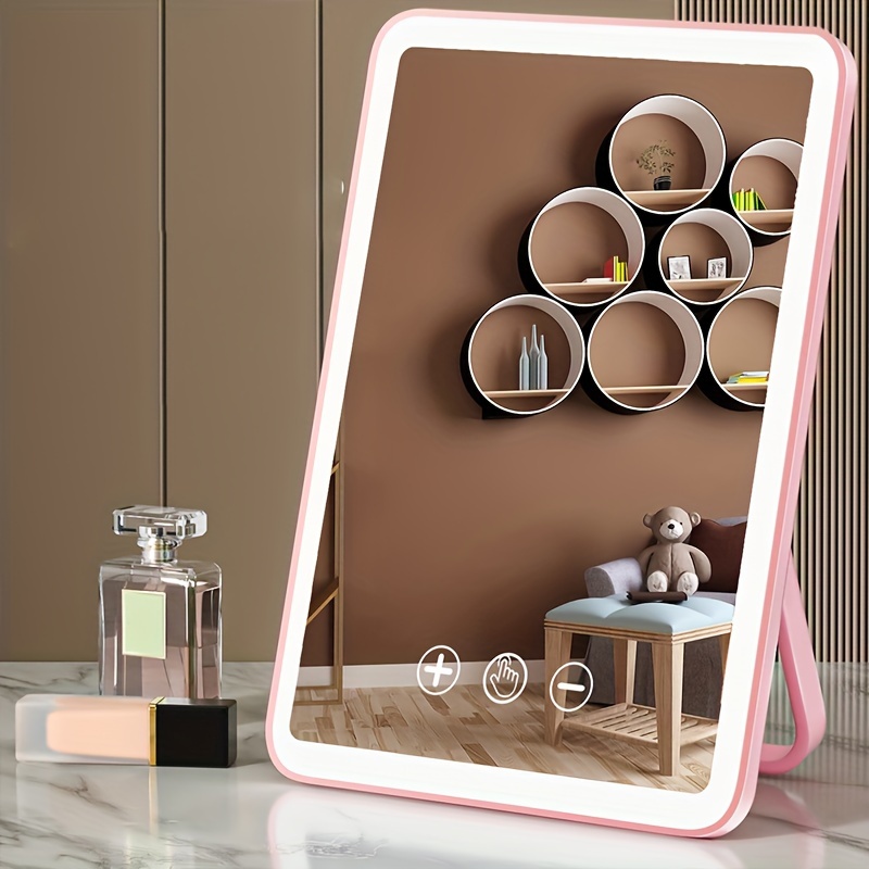 

Led Square Makeup Mirror With Adjustable Brightness, 3 Color Light Settings, Usb Charging, Wall-mount & Desktop Dual-purpose, Modern Vanity Accessory