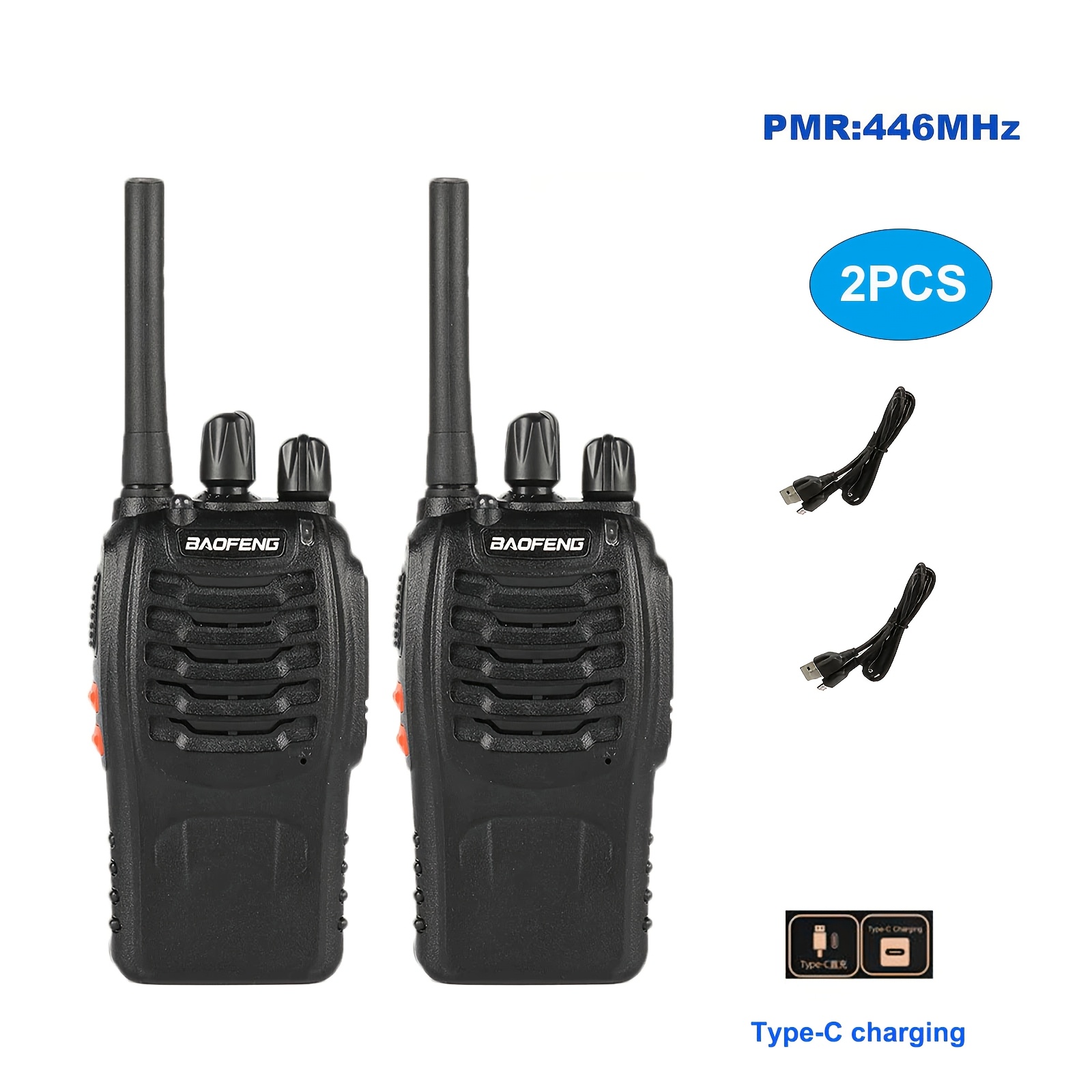 item picture 2pcs handheld two way radio with led indicators and integrated antenna type c charging cable walkie talkies ideal for hiking biking and camping