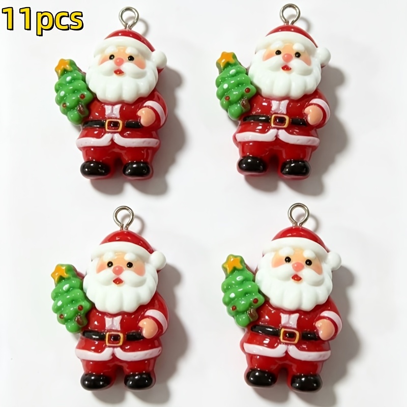 TEMU 11pcs Set Of New High-quality Resin Santa Claus Holding A Christmas Tree Pendants, Suitable For Making, Party Accessories, Earrings, Necklaces,