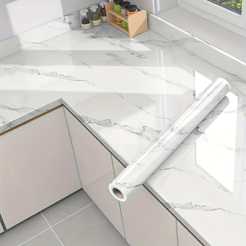 TEMU 1 Rouleau de Papier Contact Marbre Auto-Adhésif - Film Aluminium Imperméable et Résistant aux Graisses pour Plans de Travail, Éviers, Armoires,