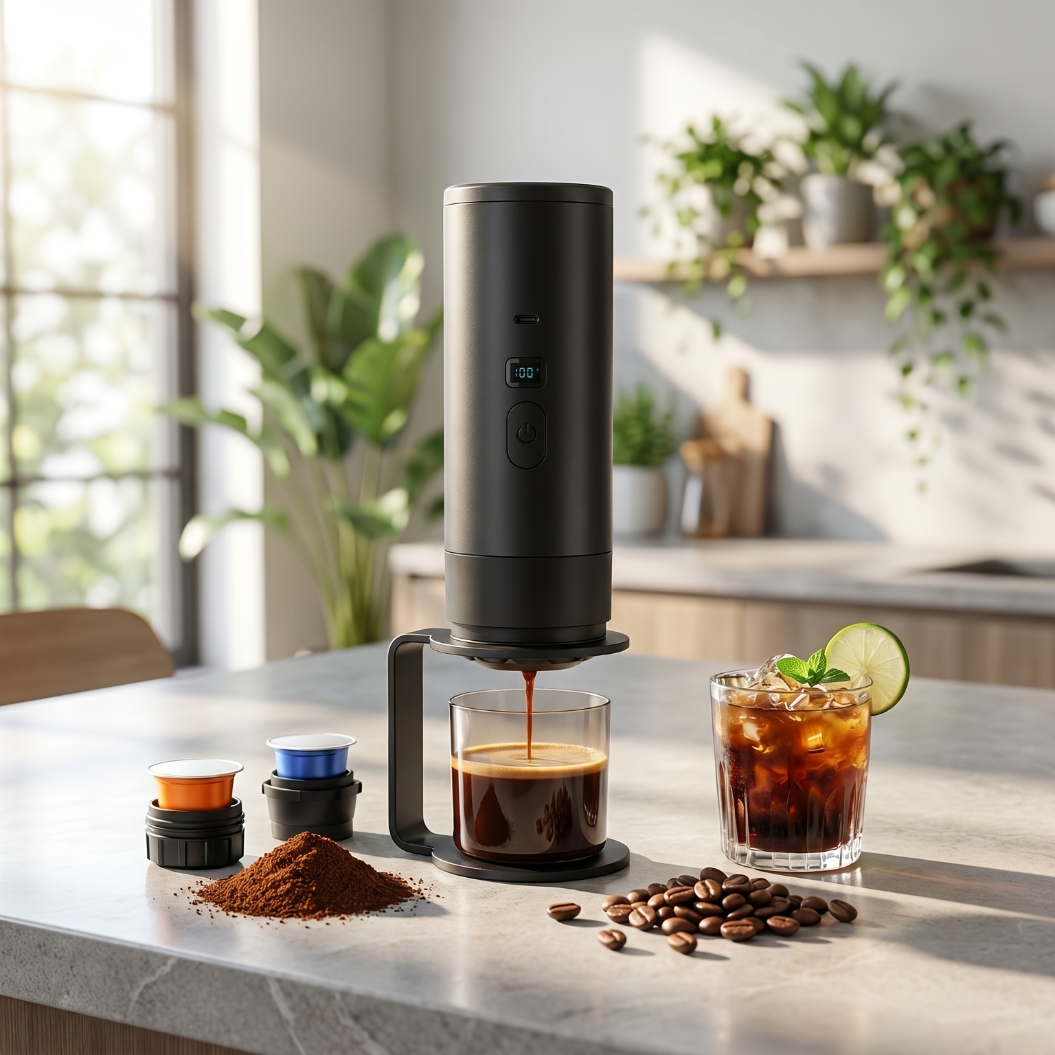 TEMU Máquina de espresso eléctrica portátil | Cafetera autocalentable recargable tipo C, máquina de café con funciones de preparación en frío y
