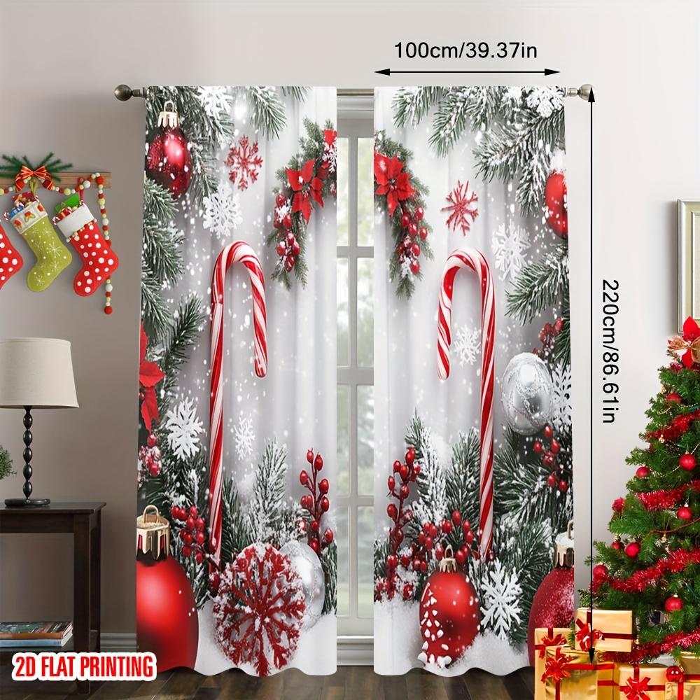 TEMU 2D Plat, 2 pièces Rideaux de Fête Noël Imprimés 2D, Ornements Guirlande à (3), Draps en Polyester Numérique imprimé - Idéal pour Décoration et