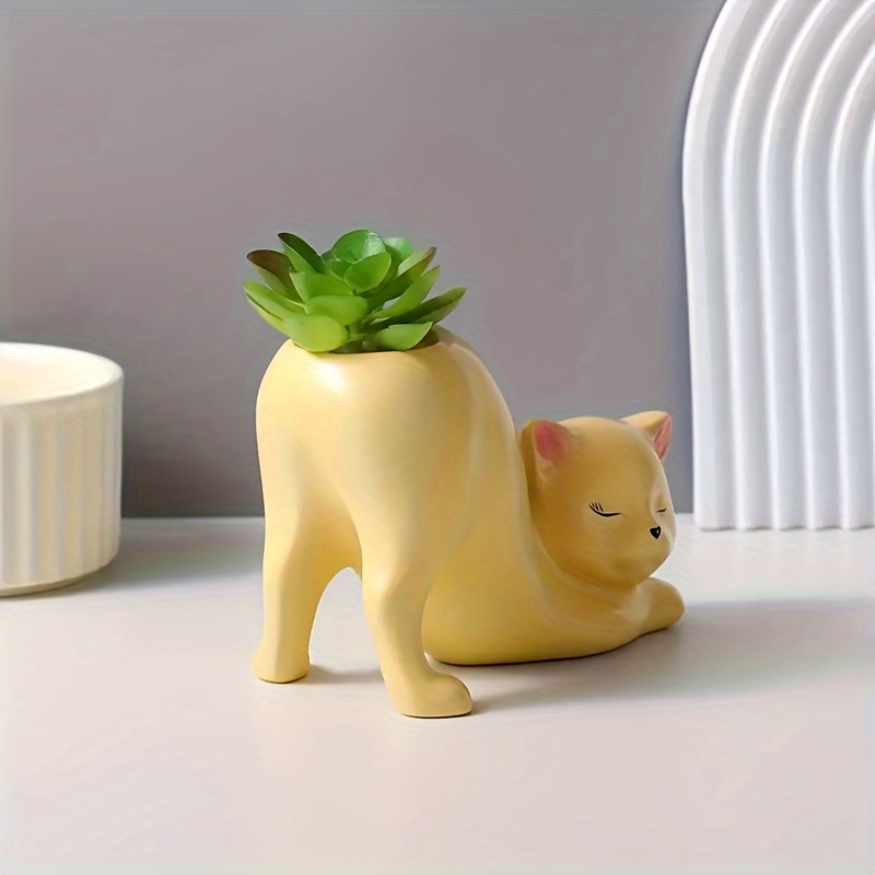 

Resin Cat Planter Vase Sculpture, Cute Kitten Flower Pot Decor, Modern Animal Art Craft Centerpiece For Home And Office Display