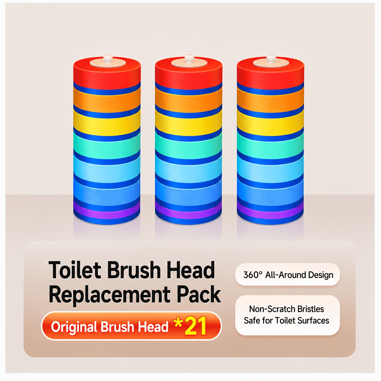 TEMU Joybos Toilet Brush Set With 1 Toilet Brush + 14 Original Replacement Brush Heads, Original Replacement Heads Without Toilet Brush (3-pack),