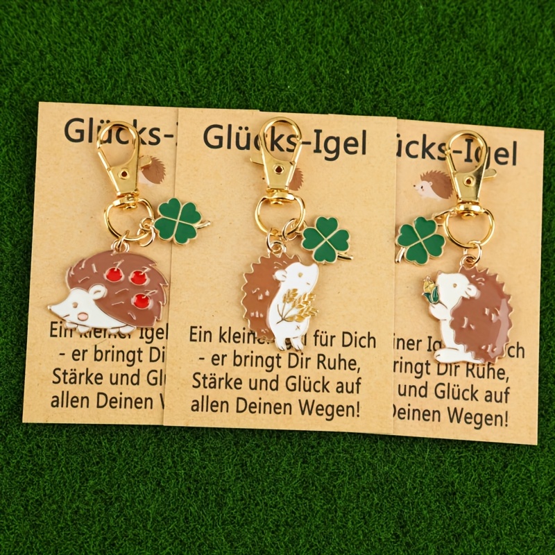 TEMU Cadeau pour elle/lui : un ensemble de 3 porte-clés mignons hérisson et à feuilles, comprenant une carte allemande hérisson, parfait pour décorer
