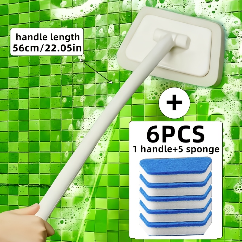 TEMU A Versatile Bathroom Cleaning Brush Kit Featuring 5 Removable Brush Heads, An Extended Handle, And For Household Cleaning, Designed For Scrubbing Tiles, Floors, And Bathtubs