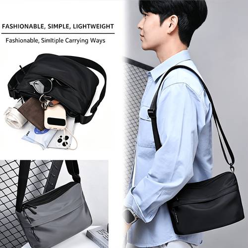 varebillede nylon multi-pocket herre crossbody taske, stor kapacitet og -kummet, ensfarvet nem alsidig pendler casual herre skuldertaske