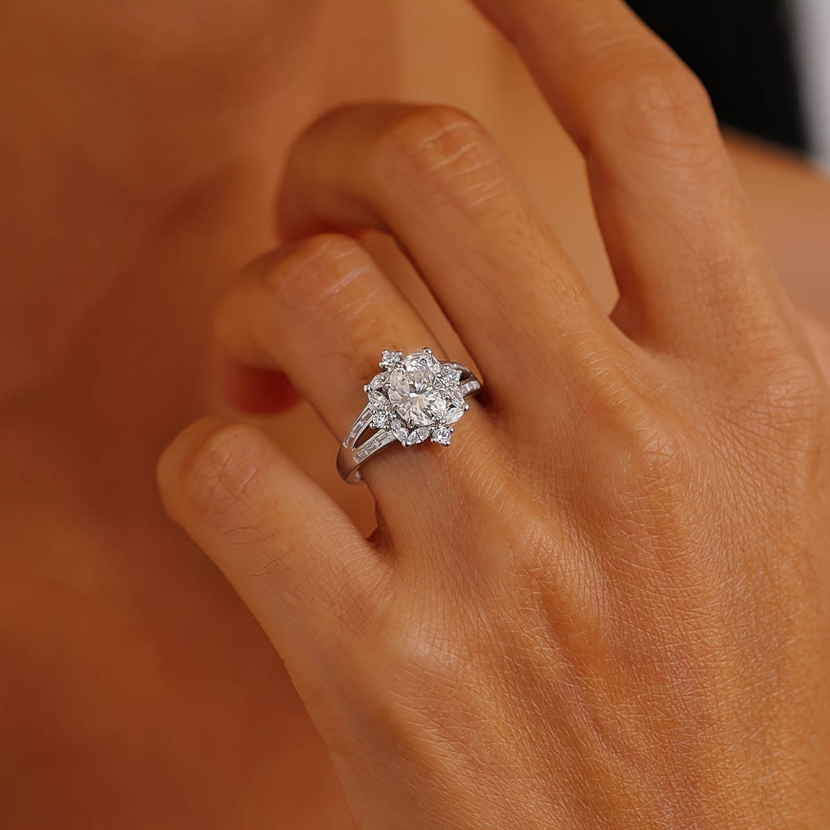 Boho 2ct Oval Moissanite Ring 925 Silver Plated Bridal Band