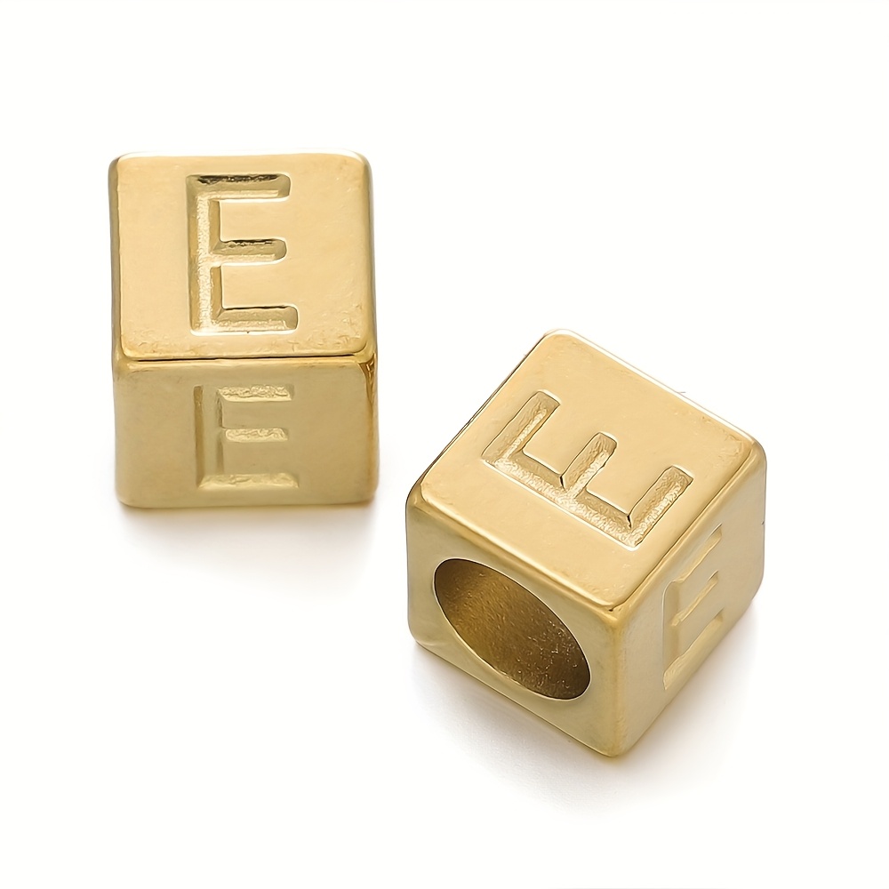 TEMU 5 pezzi di perline quadrate in acciaio inossidabile da 7 mm con lettere da A a Z, perline distanziatrici sciolte per braccialetti, collane,