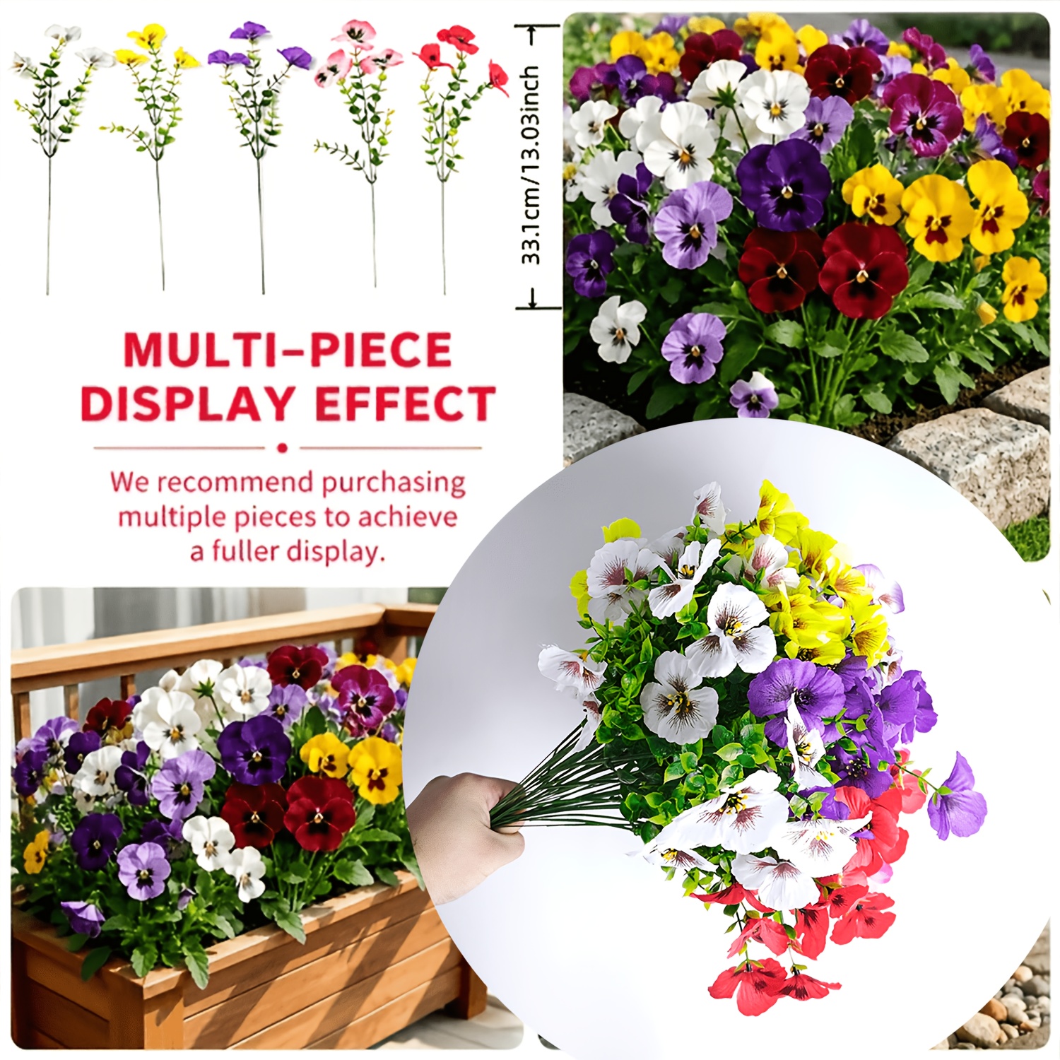 TEMU 159 Flores 53 piezas de flores artificiales realistas y coloridas para exteriores, multicolores con ramo, fuertes y no fáciles de , protector