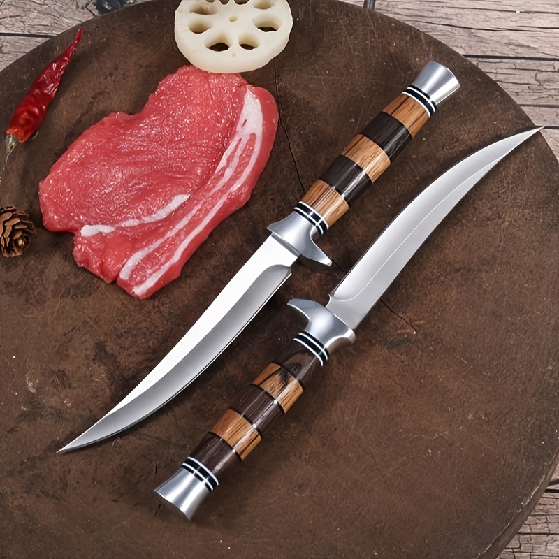 

1 Pcs Stainless Steel Boning Knife Retro Hand Meat Knife Sharp Round Handle Mongolian Dining Knife With Knife Knife Cover