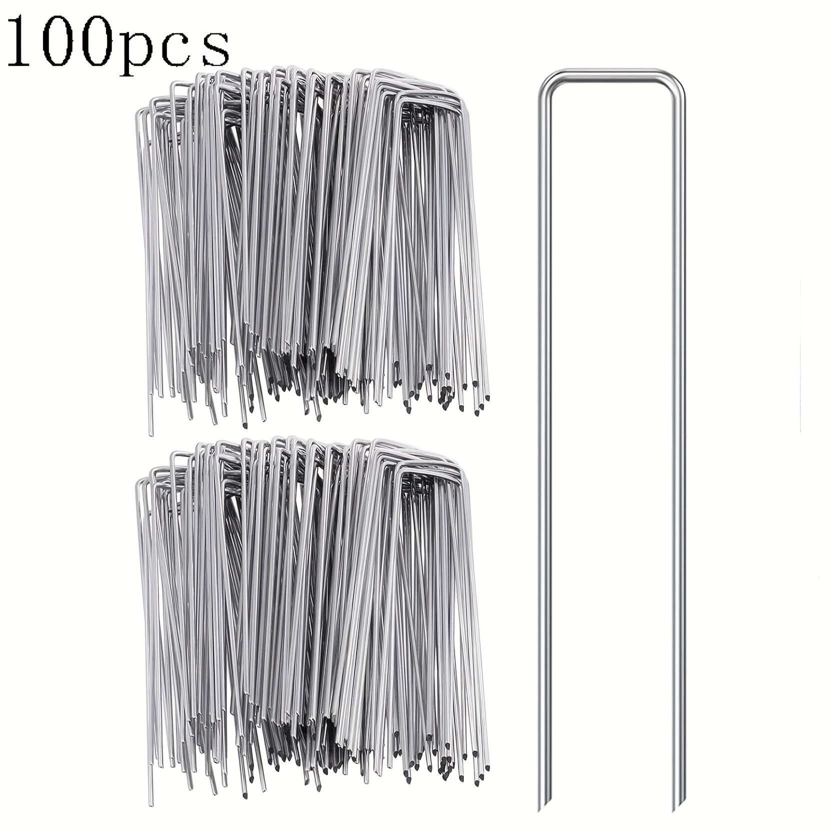 

100 Packs, 5.8 Inch Heavy Duty U-shaped Garden Stakes Staples Securing Pegs For Securing Weed Fabric Landscape Ground Cover Fabric Netting Ground Sheets And Fleece Gauge Galvanized Steel