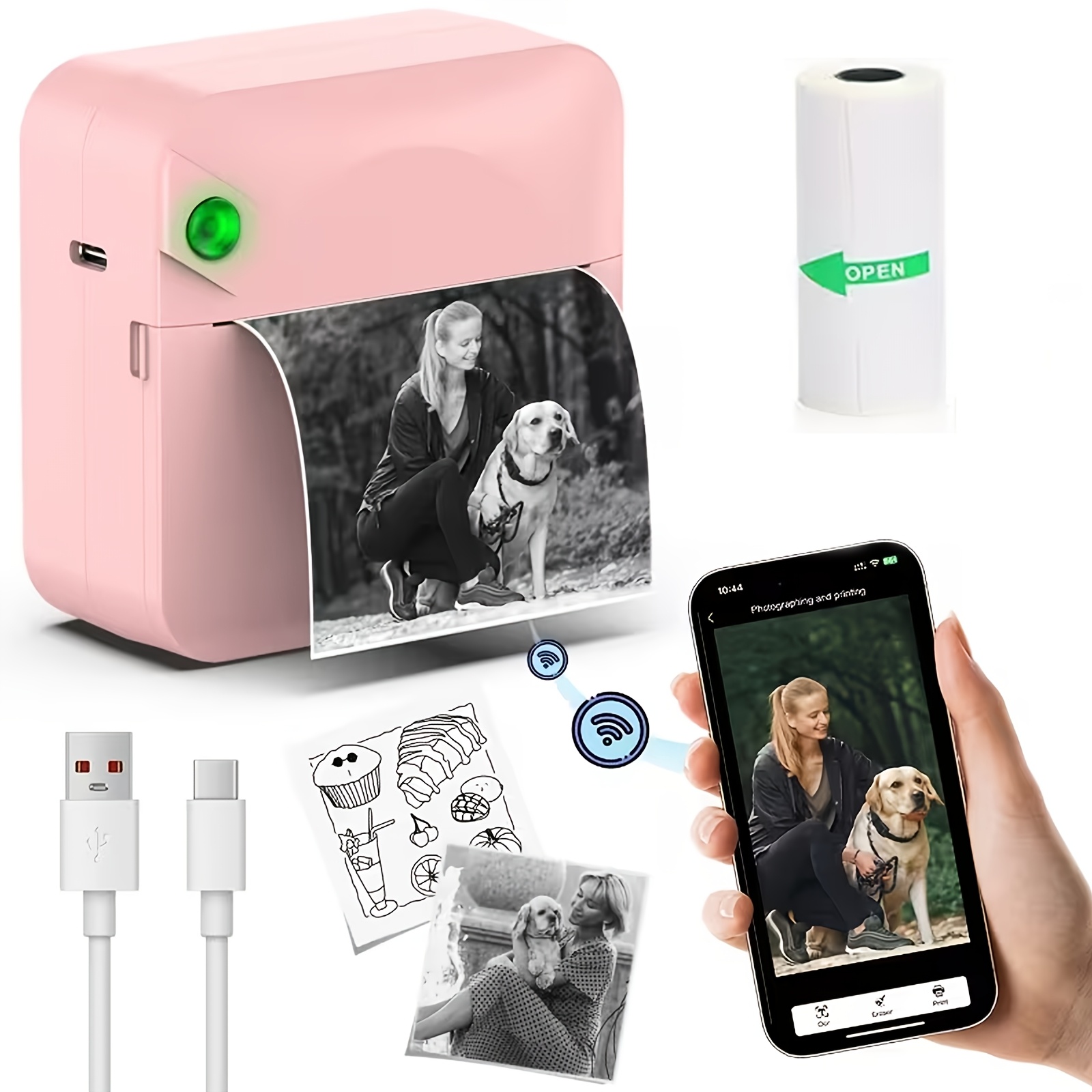 TEMU 1pc Mini Photo Printer, Portable Wireless Thermal Photo Printer, Compatible With Ios And Phones, Inkless Printing For Gifts, Study And Labels.