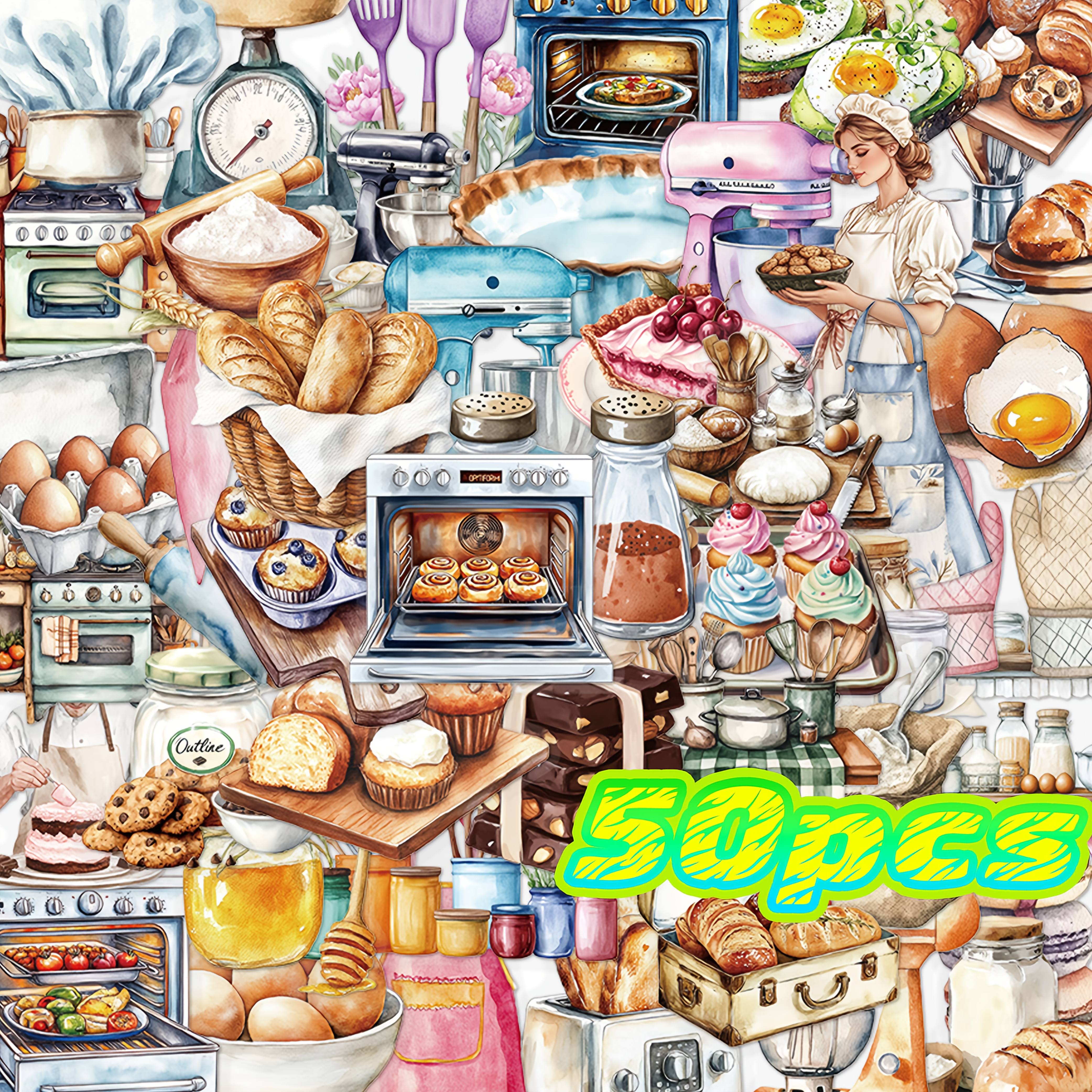 50 Baking-themed Bread And Dessert Food Stickers, Suitable For Refrigerators, Phone Cases, Scrapbooks, Diaries, Thanksgiving, And Other Holiday Or Birthday Gift Stickers