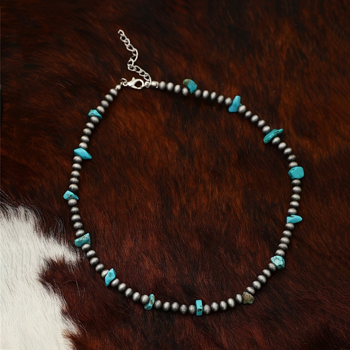 TEMU 1 Fashionable Elegant Luxury Ccb Round Turquoise Beaded Women's Necklace