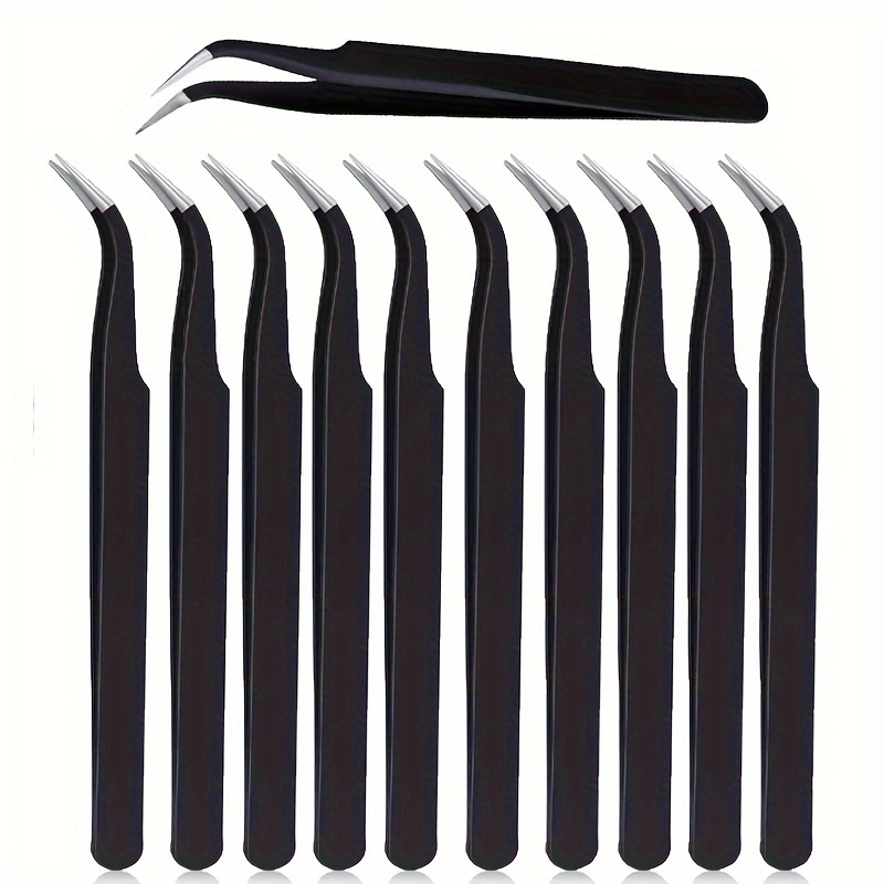 

10pcs Black Metal Precision Tweezers, Curved Tips Design For Craft & Handiwork, Durable Crafting Tools