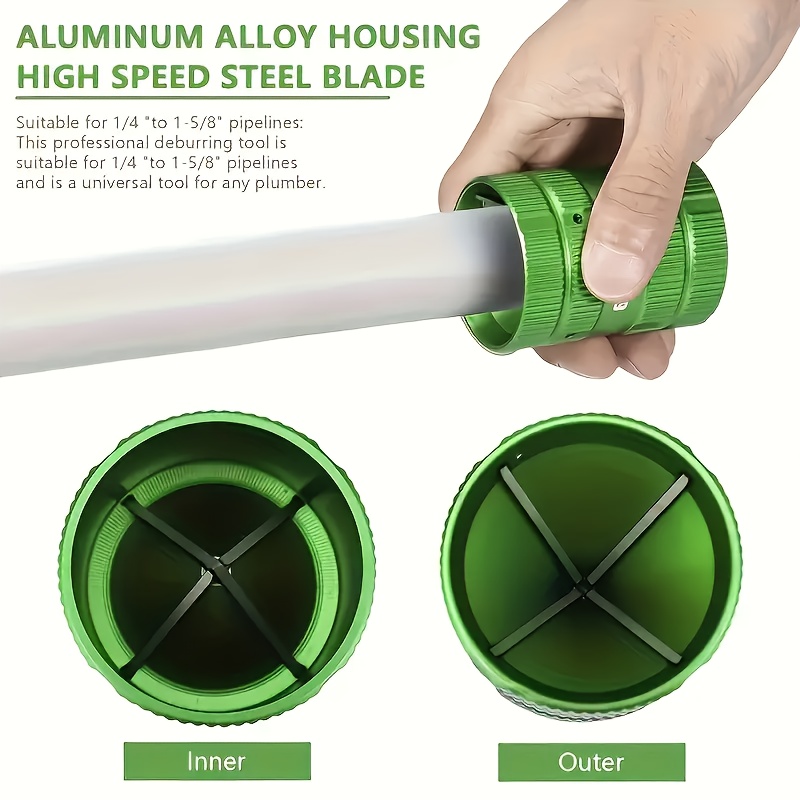 

1pc St-209 Aluminum Alloy Metal Tube Reamer, Manual Deburring Tool For Copper & , 1/4" To 1-5/8" Inner/outer Pipe Chamfering, Handheld Plumbing Cleaning Tool, No Electricity Or Battery Needed - Green