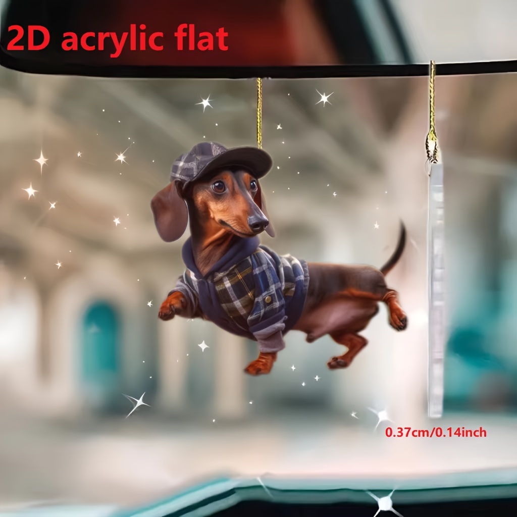 

1pc Cute Acrylic Dachshund With Hat - Versatile 2d Pendant For Car Rearview Mirror, Keychain, Or Home Decor - Perfect Holiday Gift